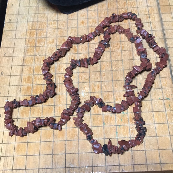 Semiprecious Mahogany Obsidian Polished Stone Nugget Chip 34”L Necklace EVC - Picture 10 of 10